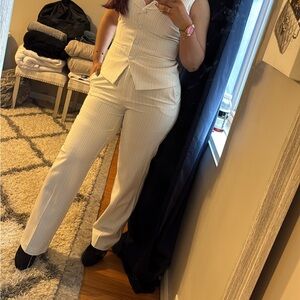 Women's Cream Pinstripe Pantsuit Set
